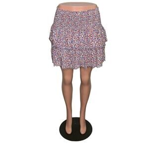 Aerie Mini Ruffles Skirt Floral Print Multicolor Elastic on Waist Size S